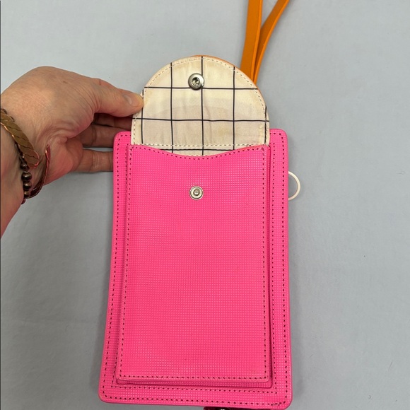 KATE SPADE SATURDAY Pink/Orange Leather Zip Bag Snap Phone Pouch Wristlet Purse - Picture 7 of 10